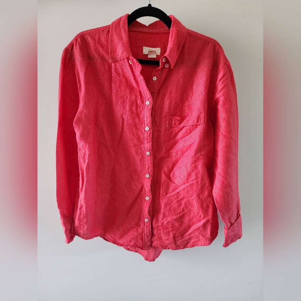 Maeve by Anthropologie Red Linen Shirt Size Small